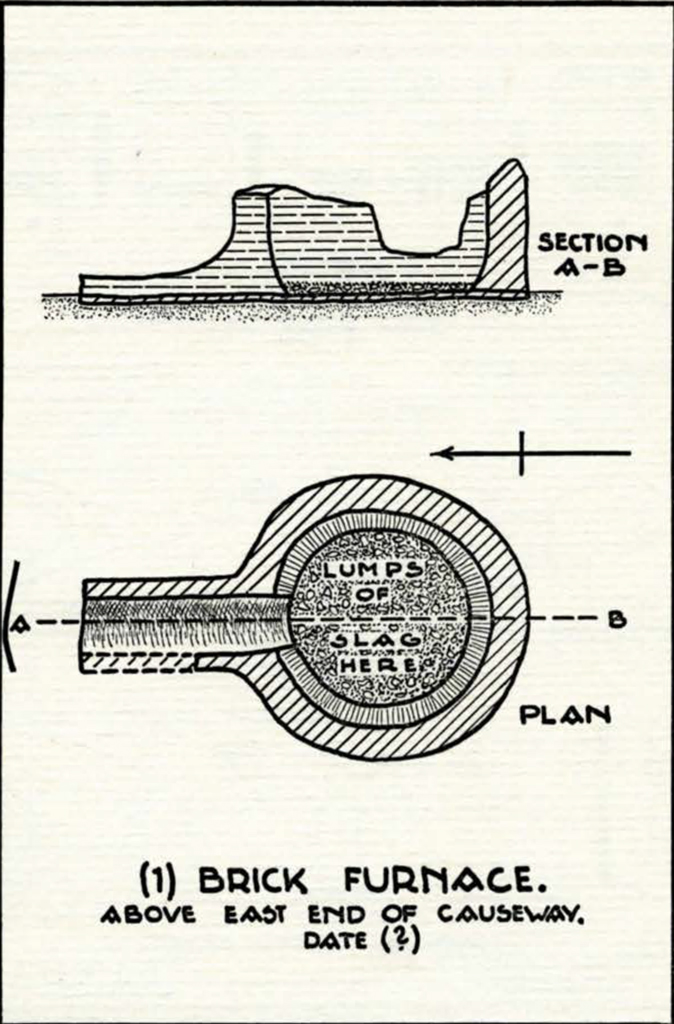 Drawing of top and cross section view of a brick furnace