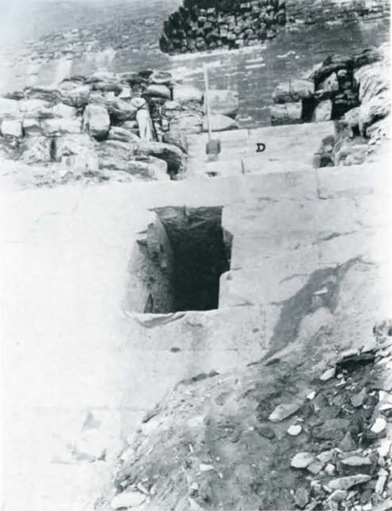 Excavated pyramid entrance labelled D