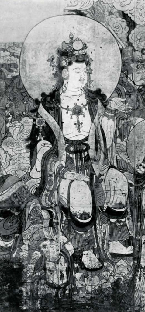 Portion of a mural showing a seated bodhisattva