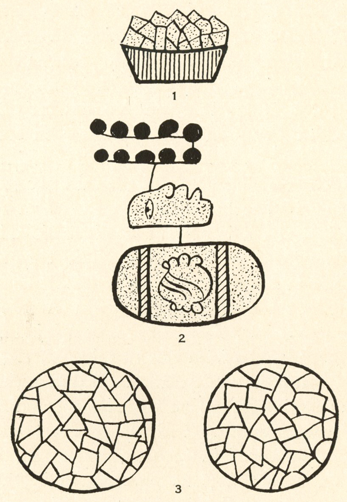 Three drawings of glyphs
