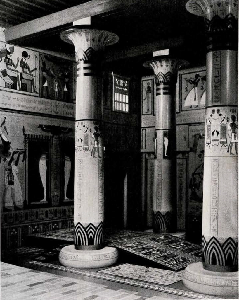 View of inside the model throne room showing columns and ramp