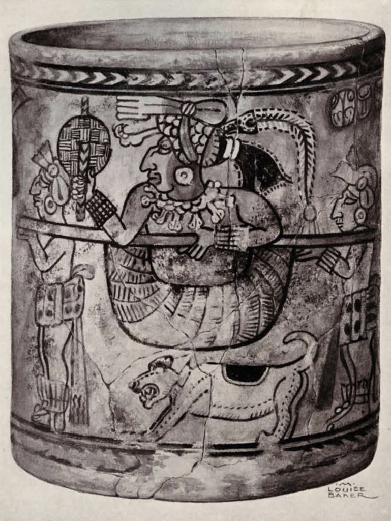 Cup showing a figure being carried in a litter