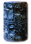 A Mesopotamian "banquet" scene as depicted on a lapis lazuli cylinder seal 